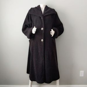 Vtg Sue Brett Black Teddy Fleece Swing Coat
